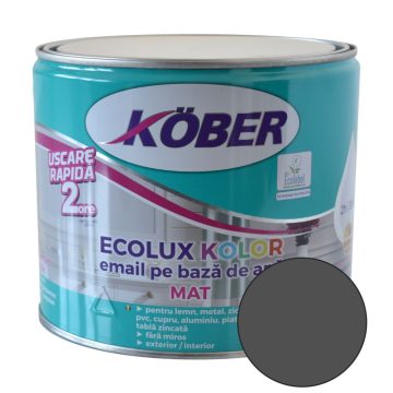 Email Kober Ecolux Kolor, pentru lemn/metal, interior/exterior, pe baza de apa, mat, gri antracit, 2.5 l