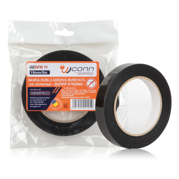 Banda dublu adeziva buretata super strong Wconn DFB 11, negru, 1.1 x 19 mm, 5 m
