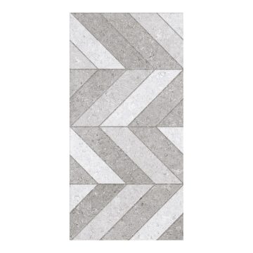 Decor ceramica Kai Palazzo Zig-Zaggery, finisaj lucios, alb si gri, model geometric, 30 x 60 cm