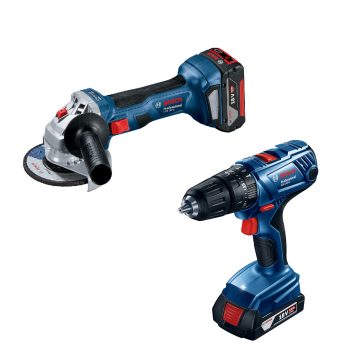 Set scule electrice Bosch Professional, polizor unghiular GWS 180 LI + masina de gaurit/insurubat GSB 180 LI + 2 acumulatori, 18 V