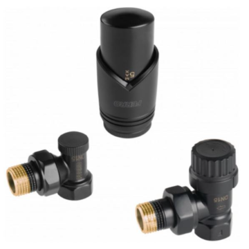 Set robineti tur/retur Ferro ZTM31BL, cap termostatic, alama, negru, 1/2 inch