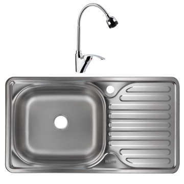 Set chiuveta cu baterie Freddo 7002S, inox, 1 cuva stanga, 760 x 435 mm