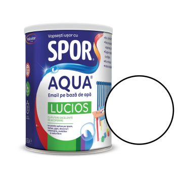 Email lucios Spor Aqua, pentru lemn/metal, interior/exterior, pe baza de apa, alb, 0.6 l