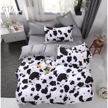 Lenjerie de pat, 2 persoane, Poly G16, microfibra 100%, 4 piese, alb-negru, model dalmatian