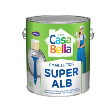 Vopsea alchidica/email Casabella Policolor, pentru lemn/metal, interior/exterior, super alb, 2.5 l