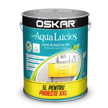 Vopsea Oskar Aqua Lucios pentru lemn/metal/zidarie, interior/exterior, pe baza de apa, alb, 5L