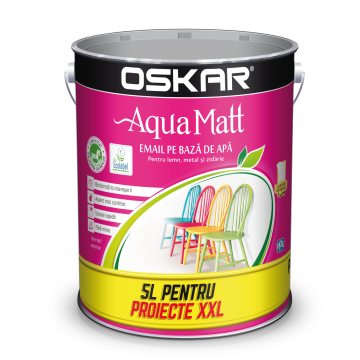 Vopsea Oskar Aqua Matt, pentru lemn/metal, interior/exterior, pe baza de apa, alb contemporan, 5L