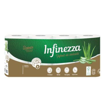 Hartie igienica parfumata Infinezza, aloe vera, 3 straturi, 8 buc