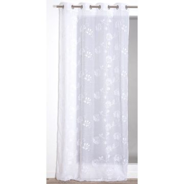 Perdea Matriochka, broderie flori, alba, 140 x 240 cm