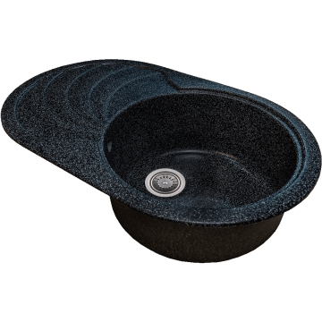 Chiuveta bucatarie Hausberg NS, granit-compozit, negru, 1 cuva rotunda, dreapta, 78 x 50 cm