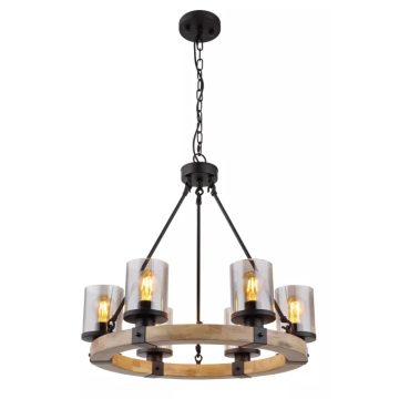 Lustra Globo Lila, lemn/metal, 6 x E27, 60 W, maro/negru, diametru 590, inaltime 980  mm