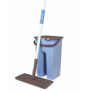 Set curatenie, galeata si mop plat, microfibra, 8 l, albastru