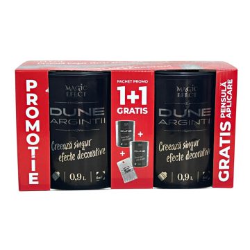 Pachet vopsea decorativa cu efect de dune de nisip, Magic Efect Dune Argintiu, 0.9 l, 1 + 1 + pensula