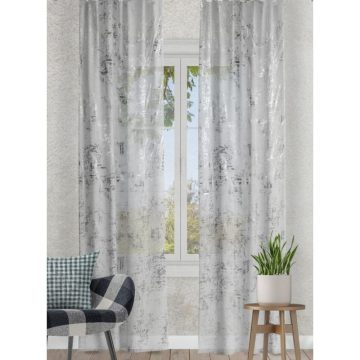Perdea translucida Rovitex 91199, imprimeu metalizat argintiu, poliester, 145 x 250 cm