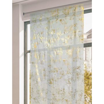 Perdea translucida Rovitex 91199, imprimeu metalizat auriu, poliester, 145 x 250 cm