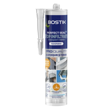 Etansant hibrid pentru acoperisuri si terase Bostik Stop Infiltratii, interior/exterior, transparent, 290 ml