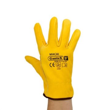 Manusi de protectie Gantex Macai, piele bovina, galben, marimea 9