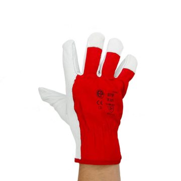 Manusi protectie sofer 880, piele vitel si bumbac, alb-rosu, marimea 10