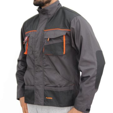 Jacheta de protectie Classic, tercot, cu elemente reflectorizante, buzunare multiple, toate sezoanele, gri cu negru, marimea 62