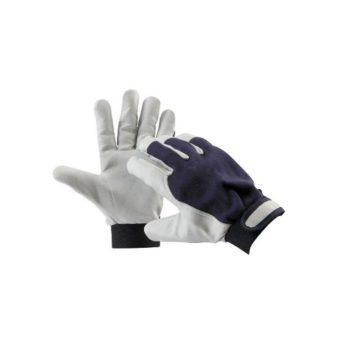 Manusi protectie sofer Marc, piele capra si textil, alb-bleumarin, marimea 9
