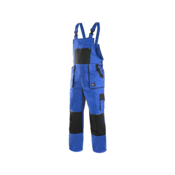 Pantaloni de protectie cu pieptar Luxy Robin, doc, cu intaritura la genunchi, toate sezoanele, albastru cu negru, marimea 62