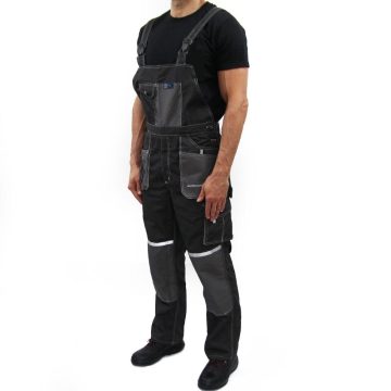 Pantaloni de protectie cu pieptar, tercot, cu elemente reflectorizante, gri, marimea 46