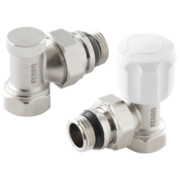 Set robineti calorifer tur-retur colt Ferro ZGYU2, alama, argintiu, 1/2 inch