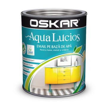 Vopsea Oskar Aqua Lucios, pentru lemn/metal/zidarie, interior/exterior, pe baza de apa, crem diafan, 2,5 l