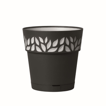 Ghiveci cu farfurie Cloe, PP, rotund, grafit-gri, inaltime 19 cm, D 20 cm
