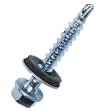 Surub autoforant cap hexagonal DIN 7504K, cu saiba, D19, otel zincat alb, 6.3 x 38 mm