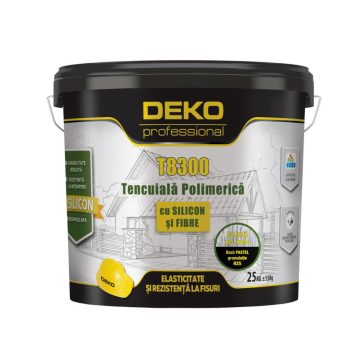 Tencuiala polimerica cu silicon si fibre Deko T8300 R15 PAS, interior/exterior, alb, 25 kg