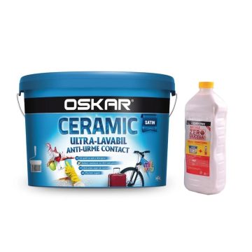 Vopsea ultralavabila interior/exterior Oskar Ceramic satinat, alb, 8.5 l + amorsa 2 l