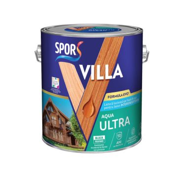 Lazura pentru lemn Spor Villa Aqua Ultra, pe baza de apa, mahon, interior/exterior,  2.5 l