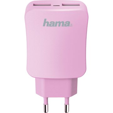 Incarcator retea Hama 178214, Dual USB, Roz