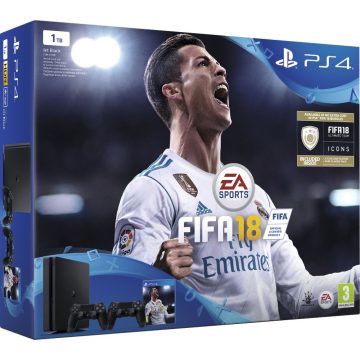 Consola PS4 Slim (PlayStation 4),&nbsp;1TB, Negru + FIFA 18 + Controller Extra DualShock 4 V2 + Abonament PS+ 14 zile