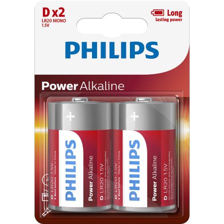 Baterii Philips Power Alkaline LR20P2B/10, D, 2 buc