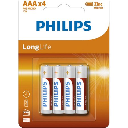 Baterii Philips LongLife R03L4B/10, AAA, 4 buc