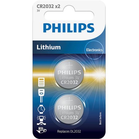Baterii Philips CR2032, 3V, Litiu, 2 buc