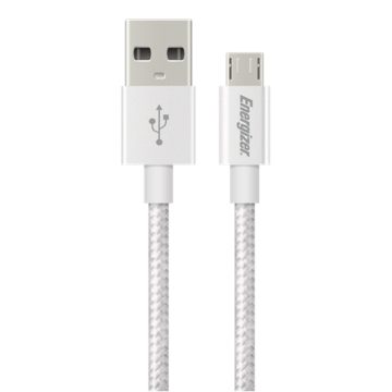 Cablu Energizer Metalic, microUSB, Alb