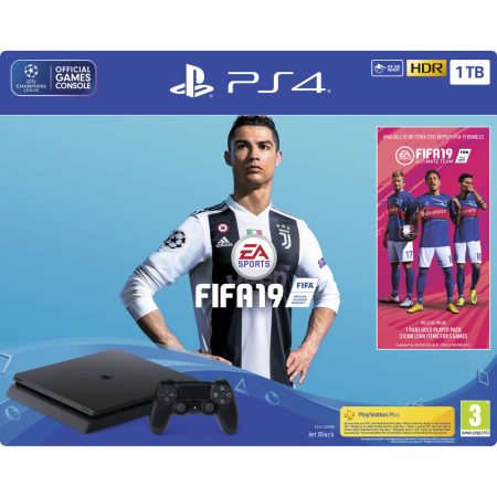 Consola Sony PS4 Slim (PlayStation 4),&nbsp;1TB, Negru + FIFA 19 + Voucher PlayStation Plus 14 zile