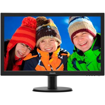 Monitor LED Philips 243V5LHAB, 23.6", Full HD, 1 ms, HDMI, DVI, USB, Boxe, Negru