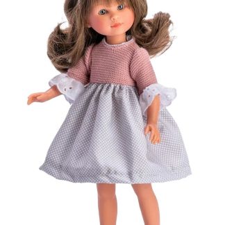 Papusa Celia cu rochita gri cu roz