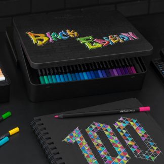 Set 100 creioane colorate - Faber-Castell - Black Edition, cutie metalica