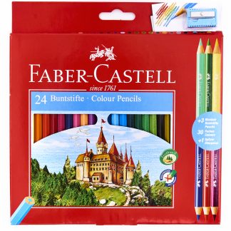 Set 24 creioane colorate - Faber-Castell hexagonale + 3 creioane bicolore