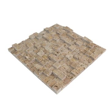 Mozaic Travertin Noce 3D Scapitat, 2.5 x 2.5 cm