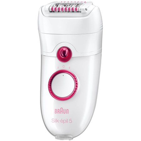 Epilator Braun Silk-epil 5185, 40 pensete, 2 viteze, Alb/Roz