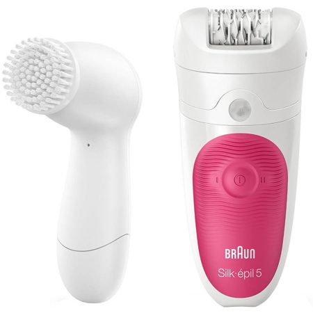 Epilator Braun SE5-539 + Perie Sonica faciala, 28 pensete, 2 viteze, Alb/Roz