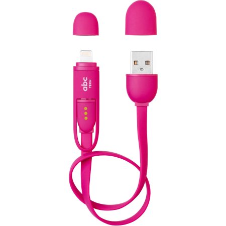 Cablu de date ABC Tech 128906, USB la Micro USB, Lightning, Roz