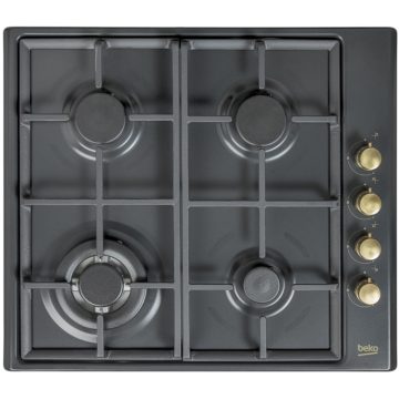 Plita incorporabila rustica Beko HIZG64125SAR, Gaz, 4 Arzatoare, Aprindere electrica, Antracit