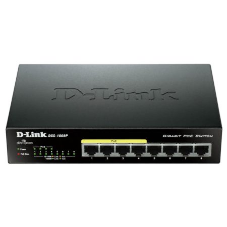 Switch D-Link DGS-1008P, 8 porturi, 10/100/1000 Mpbs
